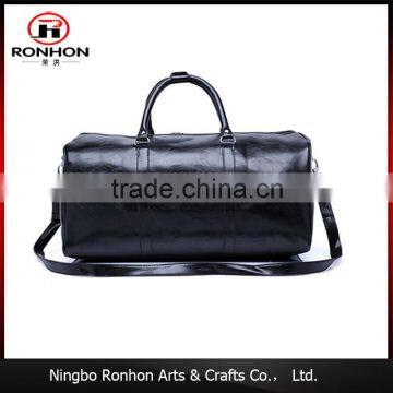 2016 new design high-class PU leather travel bag, hand bag in bright black color