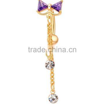Hot Sex Women Bowknot Zircon Belly Navel Ring