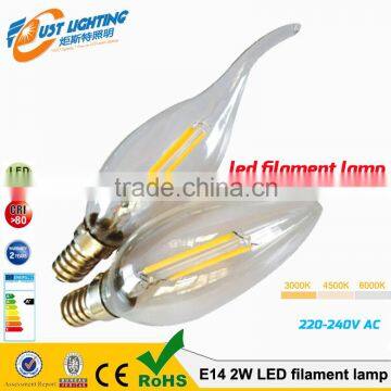 360 degree C35 2w led filament bulb led filament light/led filament bulb/led filament lamp