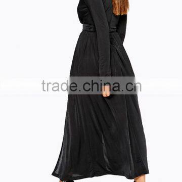 Plain Black Pleated Skirt Long Sleeve Deep v Evening Dress photo-2