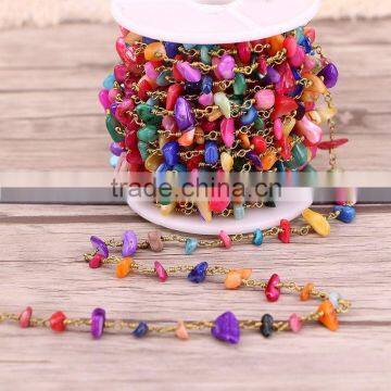 Mix Stone Multi Color Wire Wrapped Beaded Rosary Chain Faceted Chip Gem stone Beads Jewelry Chain for Necklace Making