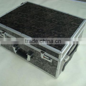 Printing sheet trolley bags handle,tempering glass case,case travel luggage with polyester and pocket inner