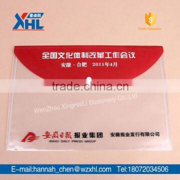 useful red printed clear file bag with snapper