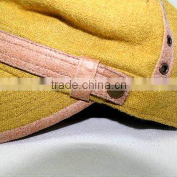 High Quality Woolen Cloth Leather Brim Flat Cap