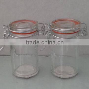 straight small clip glass jar , glass jars with clip top and metal clip