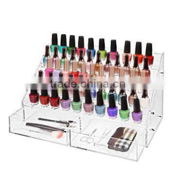 Clear Acrylic 60 Bottle Nail Polish Rack / Tabletop Cosmetic Display Stand w/ 2 Bottom Drawers