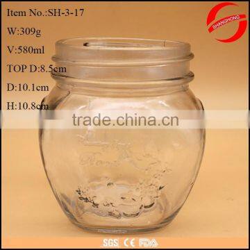 580ml clear glass round jar with lid for jam wholesale