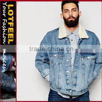 high quality man denim jeans jacket winter jacket with Fur collar lining (LOTJ185)