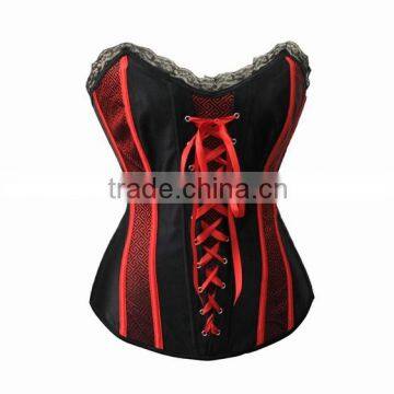 Overbust Corsets,Wholesale Black Victorian Satin Overbust Corset and Pettiskirt Sets Corset Corselet,Newest Overbust Satin Zip