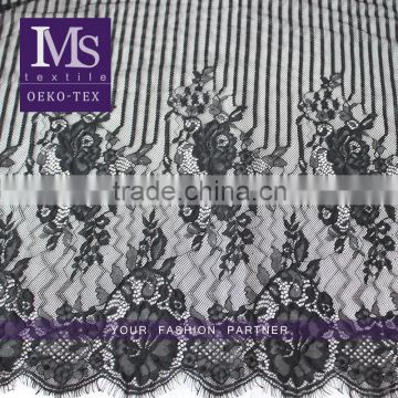 Polyester elegant lace african Black eyelash fabric for wedding dress lace