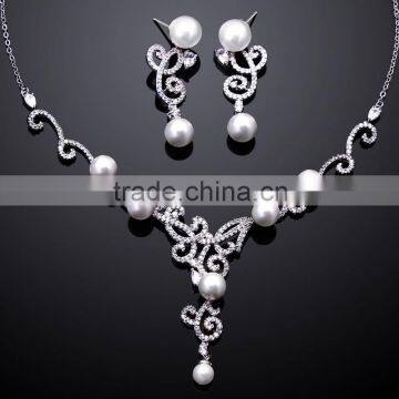 fashion dubai custom pearl jewelry set with rhodium plated