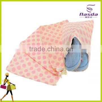 polka-dot print non woven drawstring bag for kids shoes