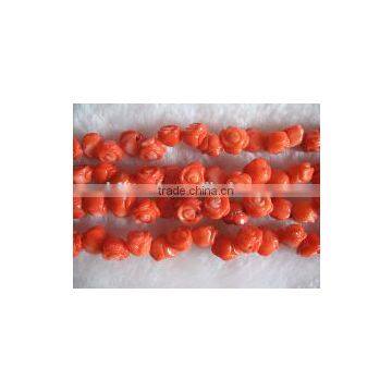 wholesale 16" 12mm red flower carved genuine natural loose coral beads