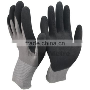 NMSAFETY 13 gauge knitted polyester liner with black foam latex coated garden working safety glove