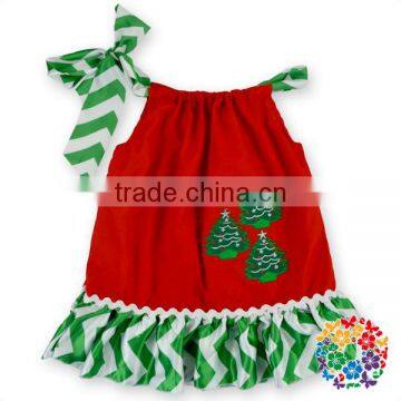 New Design Kids Pillowcase Dress Kids Red And Green Chevron Christmas Party Dresses Latest Children Dress Christmas Tree Designs