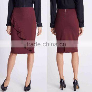 High Quality Wholesale Custom Manufacturer Women Fashion Ruffle Midi Fitted Red High-waisted Pencil Skirt