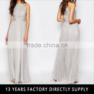 New japanese free prom silver sequin tube maxi chiffon dress