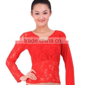 2-piece lace spandex fusion long sleeve top for belly dance