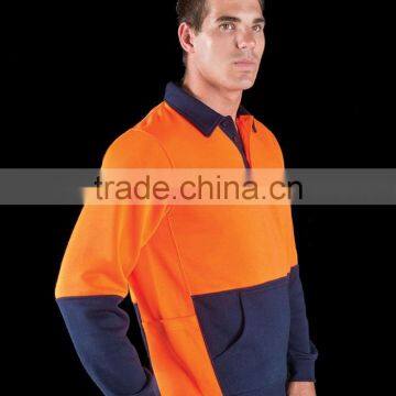Polar Fleece Orange/Navy Safety Jacket Half Zipper Hi Vis Hoodies Men photo-2