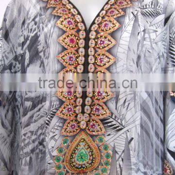 DIGITAL Print Satin Silk Kaftan CAFTAN Tunic Poncho Blouse Top photo-2