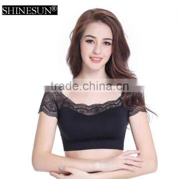 Fashion Womens Basic Short Sleeve Lace Crop Top Lady Tops for Women 2016 photo-2