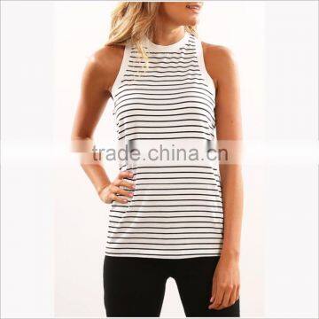 2017 fashion lady singlet striped sleeveless t shirt high neck stringer women tank top