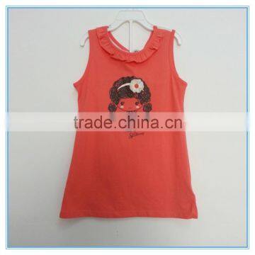 OEM 2016 New Fashion Summer Girls Children Modal Vest, Summer Girls Lace Back Sleeveless Vests Tops Printed Girls Pattern Tops photo-3