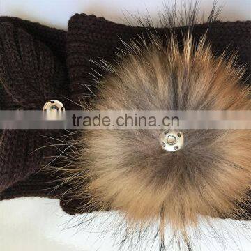 Myfur Kids Colorful Striped Scarf With Removable Natural Raccoon Fur Pom Poms photo-5