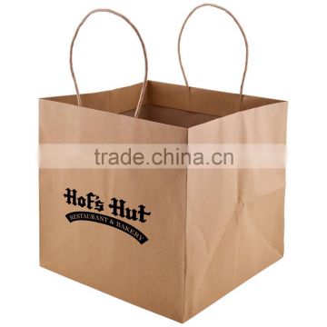 Wide Gusset Natural Kraft Takeout Bag - dimensions are 10.25" x 10" x 10" x 10" and comes with your logo.