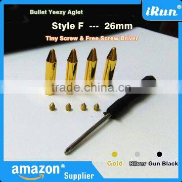 (MOQ:100pcs) Yeezy Inspired Screw on Metal Bullet Shoelaces Aglets in Gold & Silver &Gun Black - FREE Screwdriver