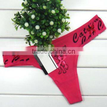 Cotton Hip-hugger Sexy T-back Bowknot Printed Female Mini Thong Panty photo-4