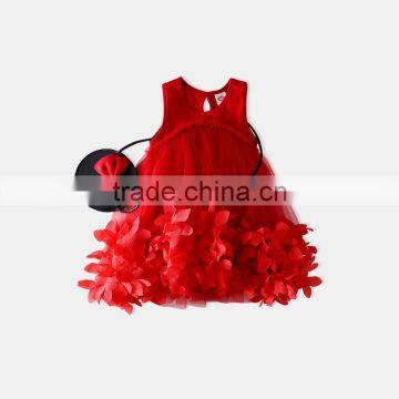 Wholesale Red Flower Little Girl Floral Print Party Dresses photo-3