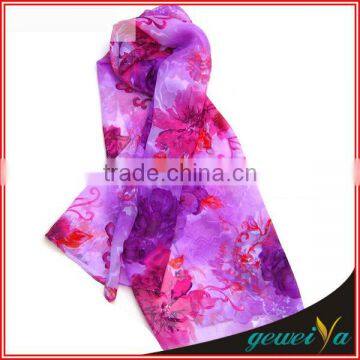 Custom Digital Printing Flower Purple Silk Scarf