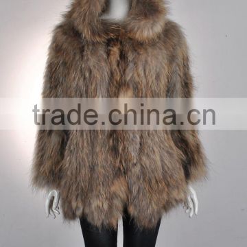 YR212 New Design Hooded Knitted Raccoon Fur Coat Belong to Denmark Style