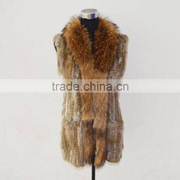 SJ371 Made in China Factory Hand Made Long Natural Brown Rabbit Fur Gilet Vest for Girl