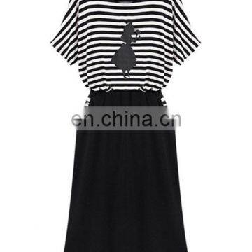 CHEFON Batwing Sleeves Striped Panel Loose casual dresses for women