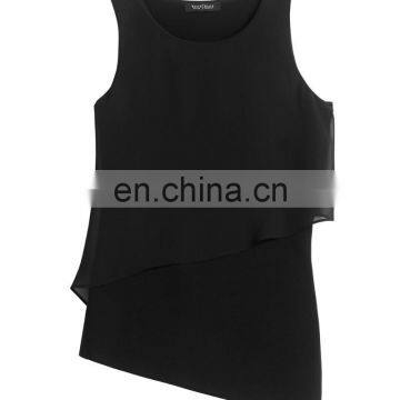 Women Sleeveless Black Slim Layer Front Tank Top Blouse photo-4