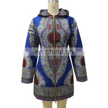 Winter Wax African Batiki Print Jackets Long Sleeve Hooded Dashiki Coat