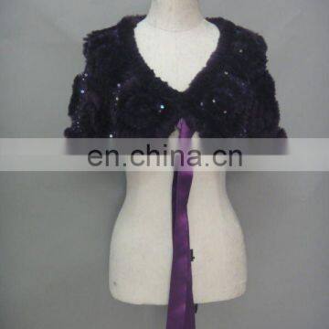 Fashion Rabbit Fur Shawl with Disc flower and Sequin