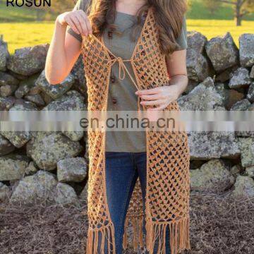 Special cardigan with cotton tassel hem as ROSUN ladies sweater in design of bohemian