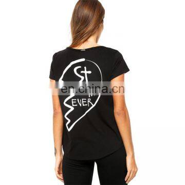 High Street Fashion Short Sleeve 100%Cotton Black Women T Shirt