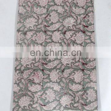 Indian Floral Print Fabric Natural Hand Block Printed Dressmaking Fabric