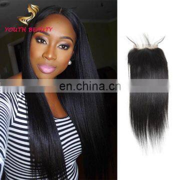 Qingdao factory 100% MALAYSIAN human virgin 9A hair FREE PART lace closure in silky straight cuticle aligned hair