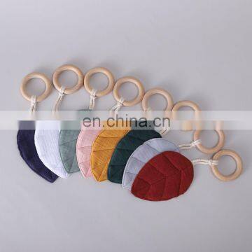 Organic Cotton Leaf Pacifier Beech Wood Baby Teether Ring photo-5