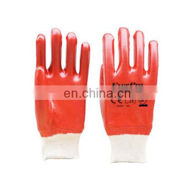 Red Color Anti Oil and Gas Cotton Interlock Knitted Gloves With PVC