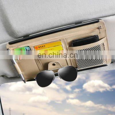 PU Car Sun Visor Storage Bag Auto Glasses Ticket Documents Folder Mobile Phone Organizer