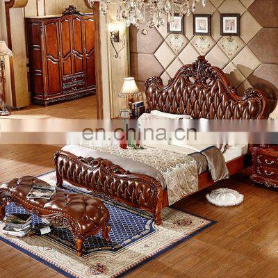 American Oka Solid wood bedroom bed Classic design Royal leather double bed