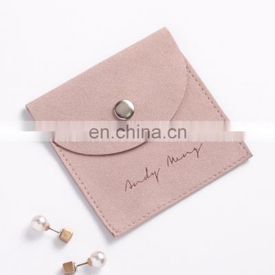 PandaSew Dusty Pink Custom Logo Printed Packaging Fabric Gift with Button Microfiber Jewelry Pouch