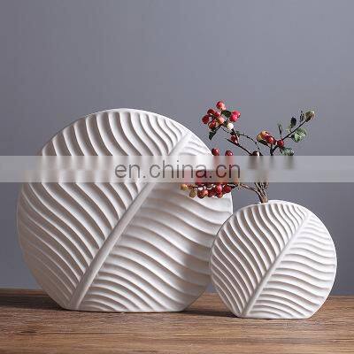 Nordic INS Style Round Figurines Creative Design Home Decorative Ornament White Abstract Ceramic Flower Vase photo-3