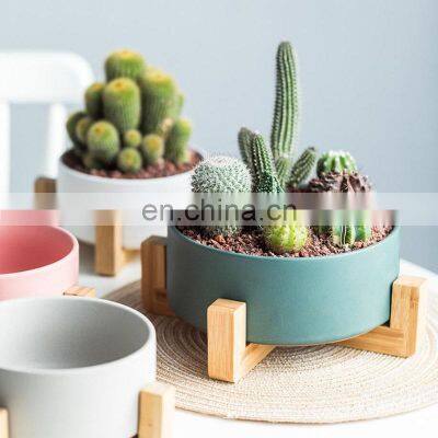 Factory Price Planter Pots Plants Ceramic Supplies Plant Home Garden Flower Pot With Wooden Rack